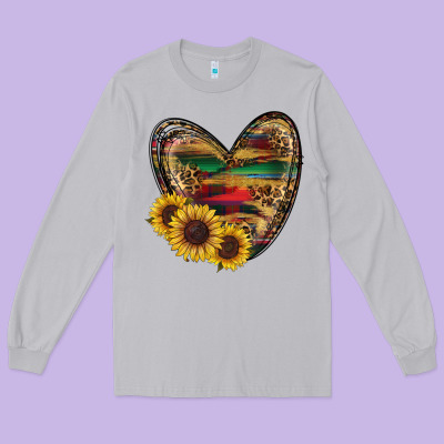 Western Sunflowers Heart Long Sleeve Tee Designed By Ranaportraitstore