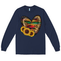 Navy western sunflowers heart Long Sleeve Tee - RanaPortraitStore