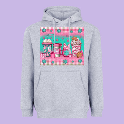 Pink Christmas Coffee Heavyweight Hoodie Designed By Jasminsmagicworld