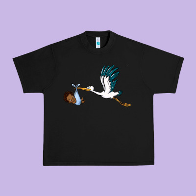 Stork With Black Baby Boy Urban Heavy Tee Designed By Barkaloodesign