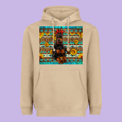 Doberman With Western Background Heavyweight Hoodie Designed By Artiststas