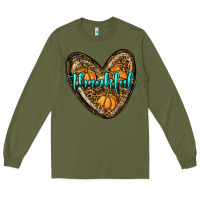 Army Green thankful pumpkin heart Long Sleeve Tee - RanaPortraitStore