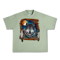 Oil Green Wolf And Feathers Urban Heavy Tee - RanaPortraitStore