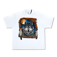 White Wolf And Feathers Urban Heavy Tee - RanaPortraitStore