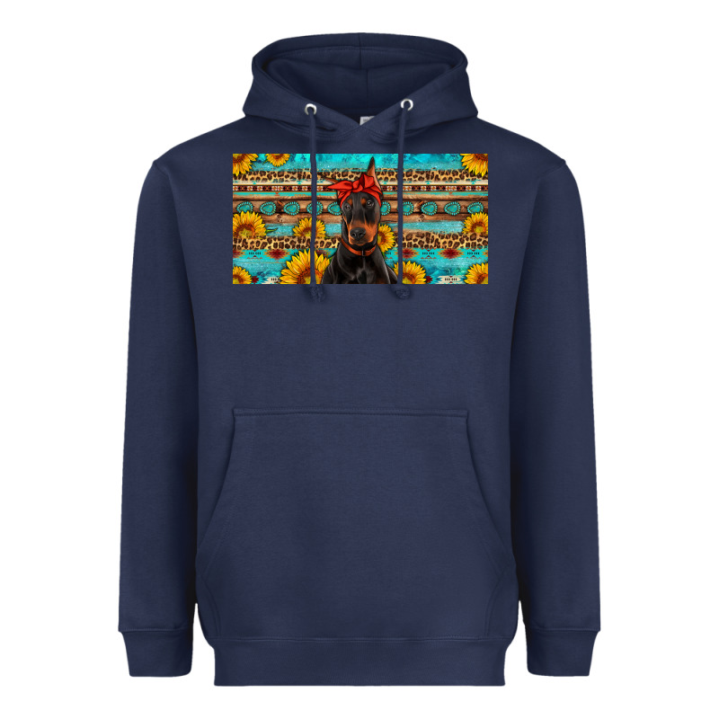 Doberman With Sunflowers License Plate Heavyweight Hoodie by Artiststas | Teevron