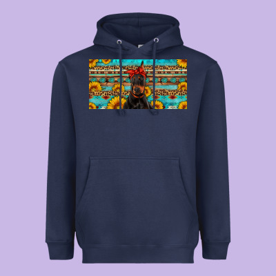 Doberman With Sunflowers License Plate Heavyweight Hoodie Designed By Artiststas
