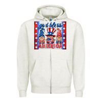 Oatmeal Heather god bless America gnomes Zipper Hoodie - HRA Design Shop