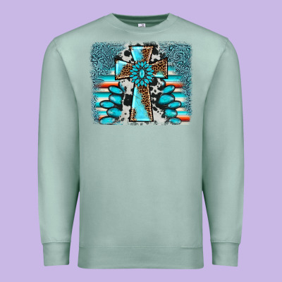 Cross Gemstone Background Premium Sweatshirt Designed By Adodesignshop