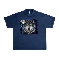 Navy Wolf And Full Moon Urban Heavy Tee - RanaPortraitStore