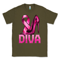 Army Green Breast Cancer Diva Ribbon and Heels Classic Tee - texasbilliewilder