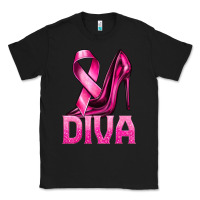 Black Breast Cancer Diva Ribbon and Heels Classic Tee - texasbilliewilder