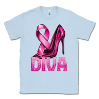 Dusty Blue Breast Cancer Diva Ribbon and Heels Classic Tee - texasbilliewilder