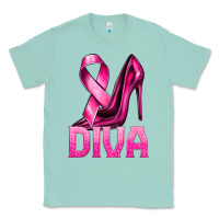 Seafoam Breast Cancer Diva Ribbon and Heels Classic Tee - texasbilliewilder