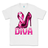 White Breast Cancer Diva Ribbon and Heels Classic Tee - texasbilliewilder