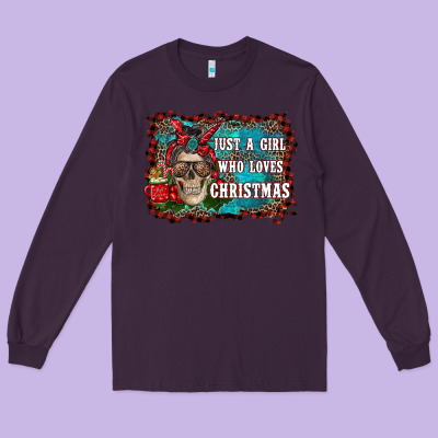 Just A Girl Who Loves Christmas Long Sleeve Tee Designed By Ranaportraitstore