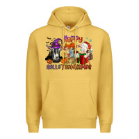Antique Gold Happy Hallothanksmas goats Premium Hoodie - NancyCooperArtShop