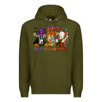 Army Green Happy Hallothanksmas goats Premium Hoodie - NancyCooperArtShop