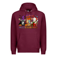 Burgundy Happy Hallothanksmas goats Premium Hoodie - NancyCooperArtShop