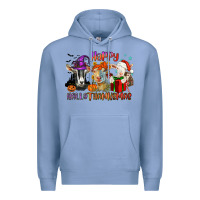 Colony Blue Happy Hallothanksmas goats Premium Hoodie - NancyCooperArtShop