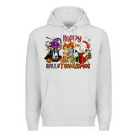 Dove Grey Happy Hallothanksmas goats Premium Hoodie - NancyCooperArtShop