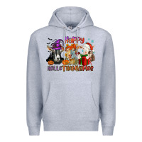 Heather Grey Happy Hallothanksmas goats Premium Hoodie - NancyCooperArtShop