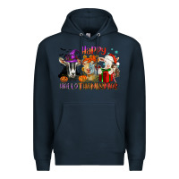 Navy Happy Hallothanksmas goats Premium Hoodie - NancyCooperArtShop