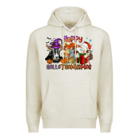 Oatmeal Heather Happy Hallothanksmas goats Premium Hoodie - NancyCooperArtShop