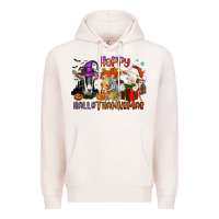 Pale Pink Happy Hallothanksmas goats Premium Hoodie - NancyCooperArtShop