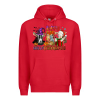 Red Happy Hallothanksmas goats Premium Hoodie - NancyCooperArtShop