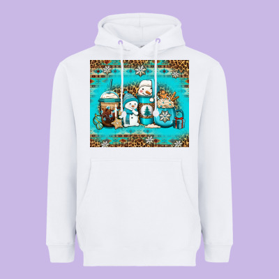 Winter Snowman Coffee Heavyweight Hoodie Designed By Jasminsmagicworld