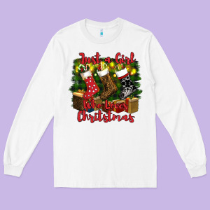 Just A Girl Who Loves Christmas Long Sleeve Tee Designed By Ranaportraitstore