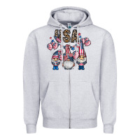 Heather Grey usa america gnome Zipper Hoodie - CowhideDigitalArt