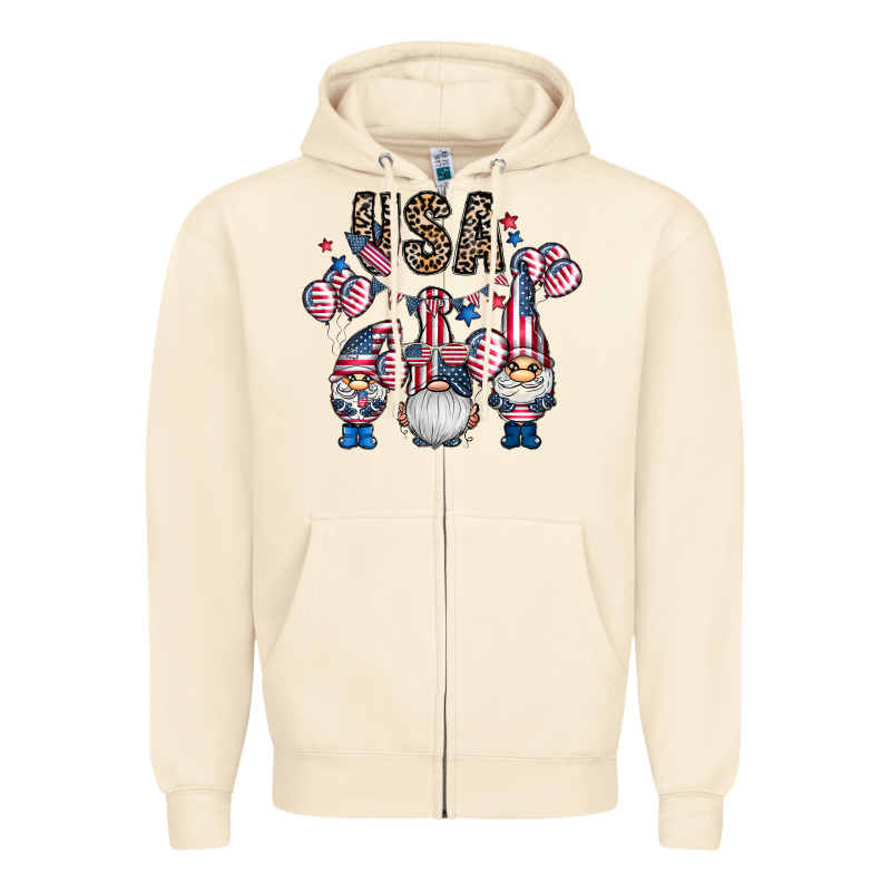 Usa America Gnome Zipper Hoodie by CowhideDigitalArt | Teevron