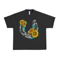 Pigment Black horseshoe cowhide and sunflowers Urban Heavy Tee - texasbilliewilder