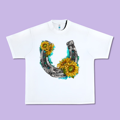 Urban Heavy Tee horseshoe cowhide and sunflowers
