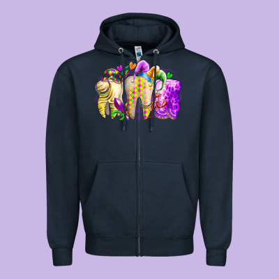 Mardi Gras Tooth Zipper Hoodie Designed By Racoondesign