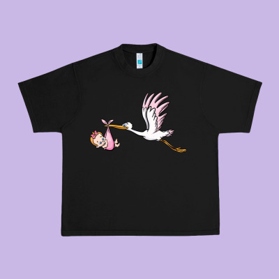 Stork With Baby Girl Urban Heavy Tee Designed By Barkaloodesign