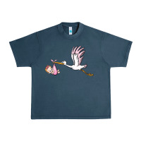 Midnight Navy stork with baby girl Urban Heavy Tee - BarkalooDesign