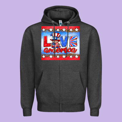 Love America Gnome Zipper Hoodie Designed By Hra Design Shop