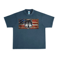 Midnight Navy Wolf with american flag and leopard Urban Heavy Tee - RanaPortraitStore