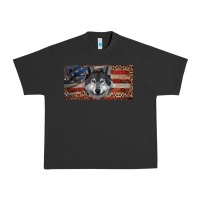 Pigment Black Wolf with american flag and leopard Urban Heavy Tee - RanaPortraitStore