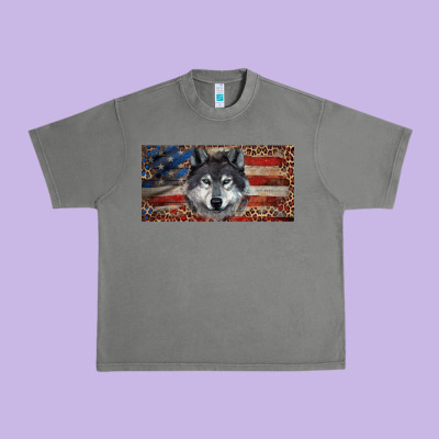 Wolf With American Flag And Leopard Urban Heavy Tee Designed By Ranaportraitstore