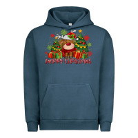 Pigment Midnight Navy merry christmas reindeer Urban Hoodie - MaliasSmallBusiness
