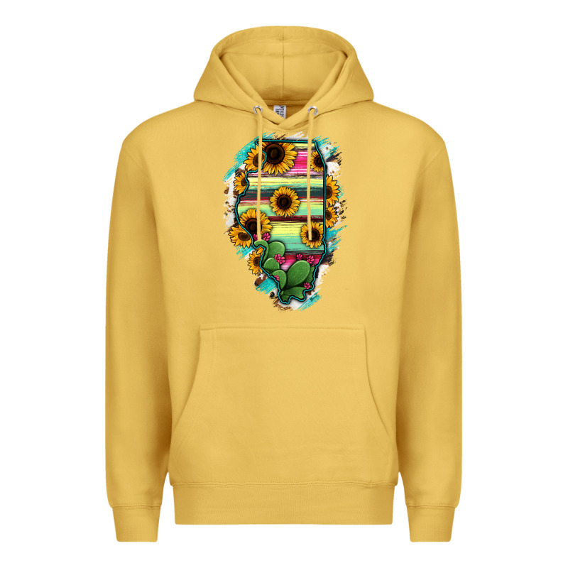 Illinois Map Sunflower Cactus Serape Premium Hoodie by RanaPortraitStore | Teevron