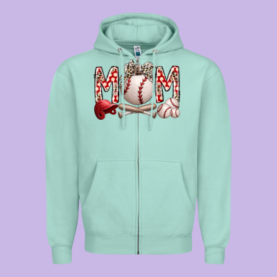Mom Baseball Zipper Hoodie Designed By Racoondesign