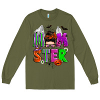 Army Green halloween momster messy bun Long Sleeve Tee - Zillion Design Studio