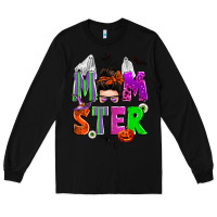 Black halloween momster messy bun Long Sleeve Tee - Zillion Design Studio
