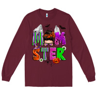 Burgundy halloween momster messy bun Long Sleeve Tee - Zillion Design Studio