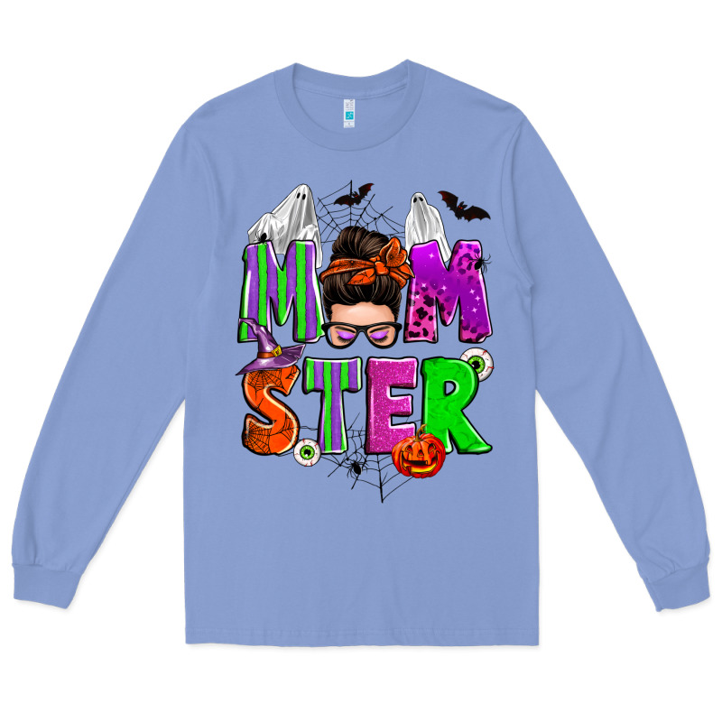 Halloween Momster Messy Bun Long Sleeve Tee by Zillion Design Studio | Teevron