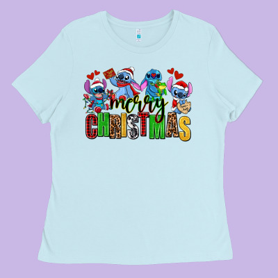 Merry Christmas Stitch Ladies Tee Designed By Adodesignshop